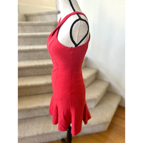 Likely Classic Red Twist Halter Neck Flutter Hem Mini Sheath Dress - Picture 4 of 8